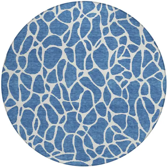 8' Blue And Ivory Round Geometric Washable Indoor Outdoor Area Rug Photo 2