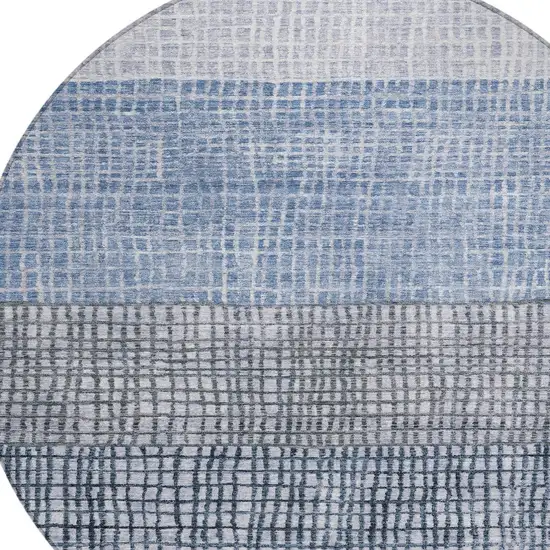 8' Blue And Ivory Round Geometric Washable Indoor Outdoor Area Rug Photo 8