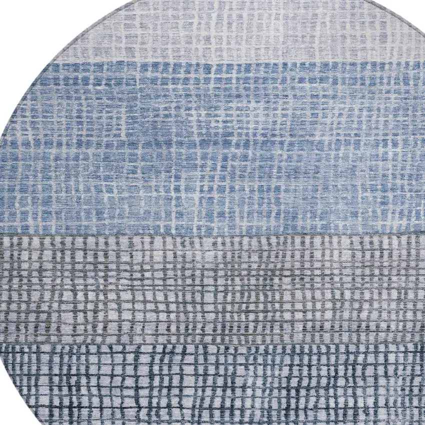 8' Blue And Ivory Round Geometric Washable Indoor Outdoor Area Rug Photo 8