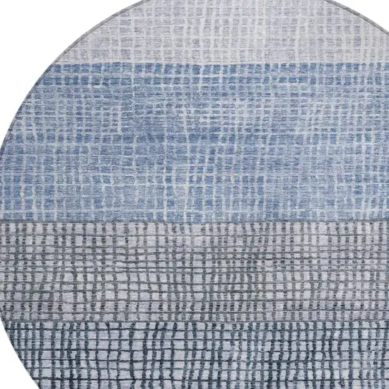 8' Blue And Ivory Round Geometric Washable Indoor Outdoor Area Rug Photo 4