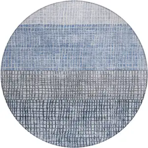 Photo of 8' Blue And Ivory Round Geometric Washable Indoor Outdoor Area Rug