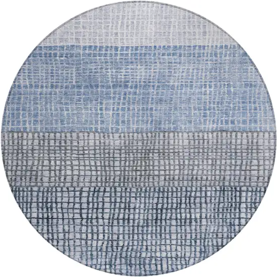 8' Blue And Ivory Round Geometric Washable Indoor Outdoor Area Rug Photo 1