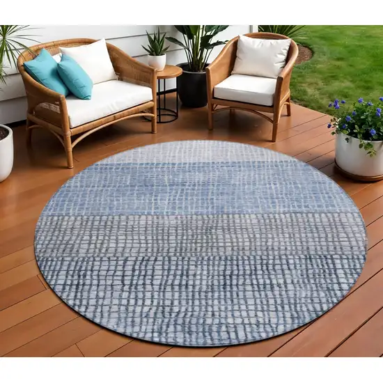 8' Blue And Ivory Round Geometric Washable Indoor Outdoor Area Rug Photo 2