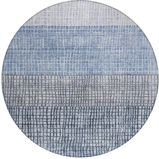 8' Blue And Ivory Round Geometric Washable Indoor Outdoor Area Rug Photo 3