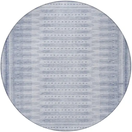 8' Blue And Ivory Round Geometric Washable Indoor Outdoor Area Rug Photo 4