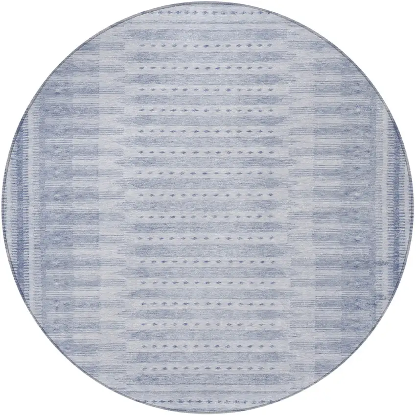 8' Blue And Ivory Round Geometric Washable Indoor Outdoor Area Rug Photo 4
