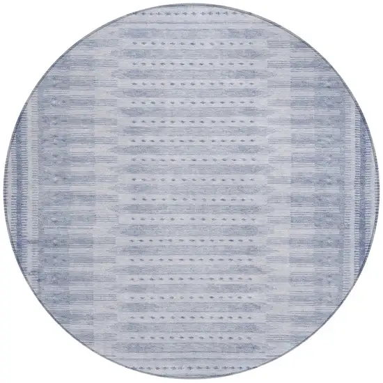 8' Blue And Ivory Round Geometric Washable Indoor Outdoor Area Rug Photo 3