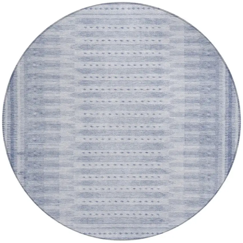 8' Blue And Ivory Round Geometric Washable Indoor Outdoor Area Rug Photo 3