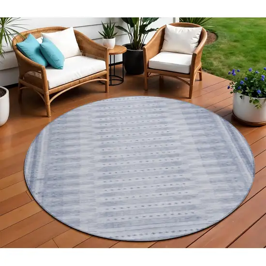 8' Blue And Ivory Round Geometric Washable Indoor Outdoor Area Rug Photo 2