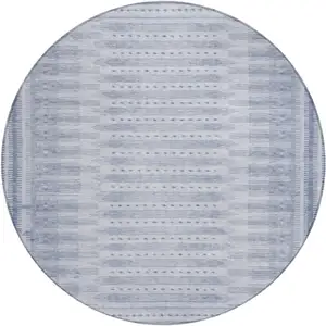 Photo of 8' Blue And Ivory Round Geometric Washable Indoor Outdoor Area Rug