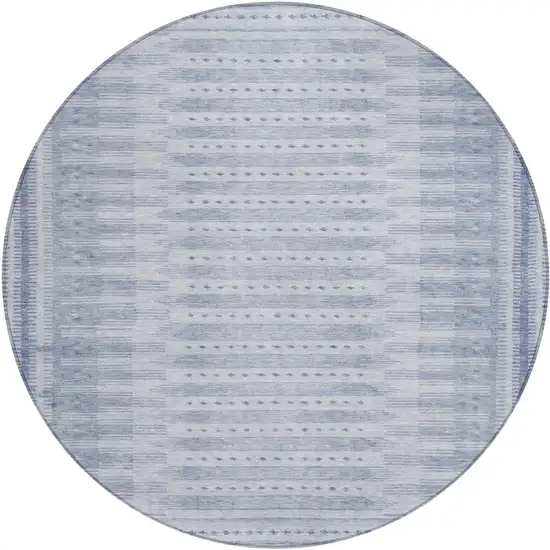 8' Blue And Ivory Round Geometric Washable Indoor Outdoor Area Rug Photo 1
