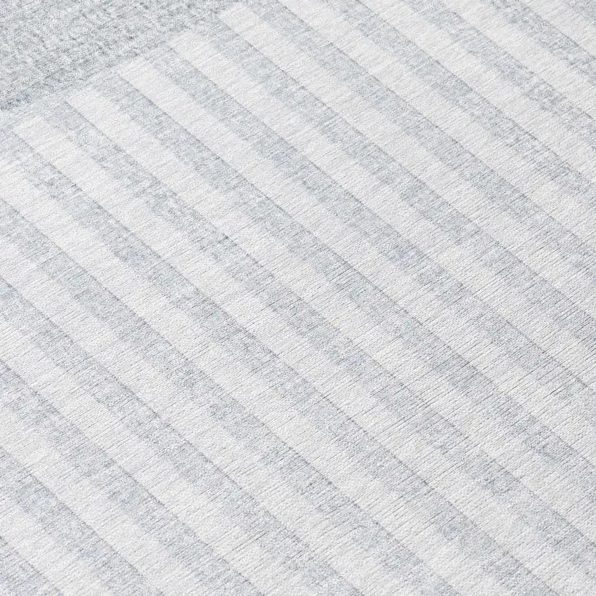 8' Blue And Ivory Round Geometric Washable Indoor Outdoor Area Rug Photo 9