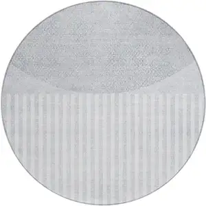 Photo of 8' Blue And Ivory Round Geometric Washable Indoor Outdoor Area Rug