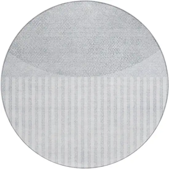 8' Blue And Ivory Round Geometric Washable Indoor Outdoor Area Rug Photo 1