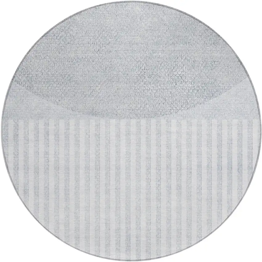 8' Blue And Ivory Round Geometric Washable Indoor Outdoor Area Rug Photo 1