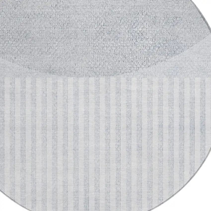 8' Blue And Ivory Round Geometric Washable Indoor Outdoor Area Rug Photo 5