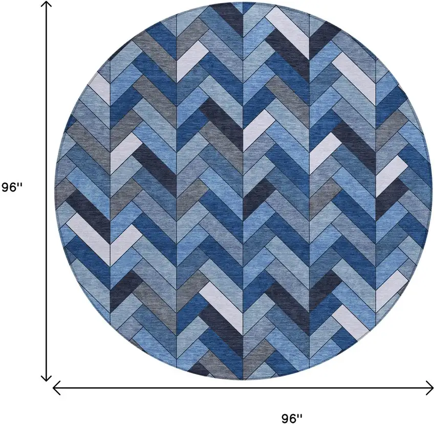 8' Blue And Ivory Round Geometric Washable Indoor Outdoor Area Rug Photo 3