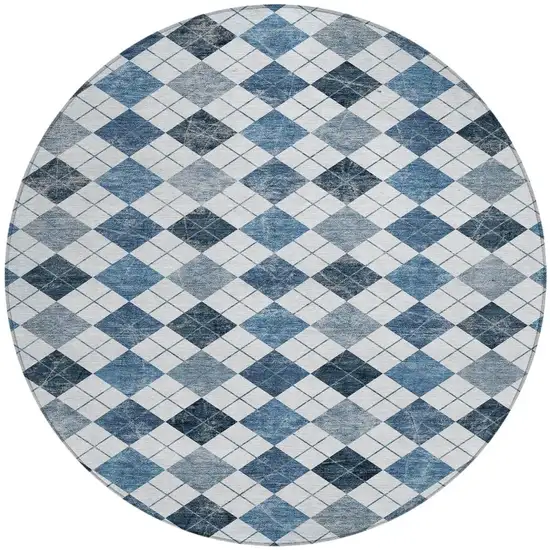 8' Blue And Ivory Round Geometric Washable Indoor Outdoor Area Rug Photo 5