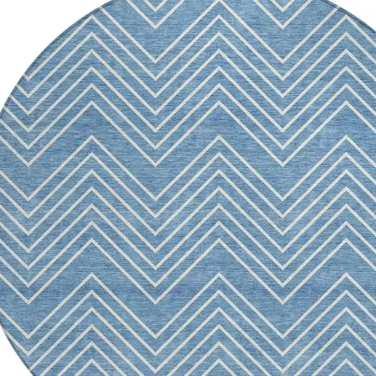 8' Blue And Ivory Round Geometric Washable Indoor Outdoor Area Rug Photo 2