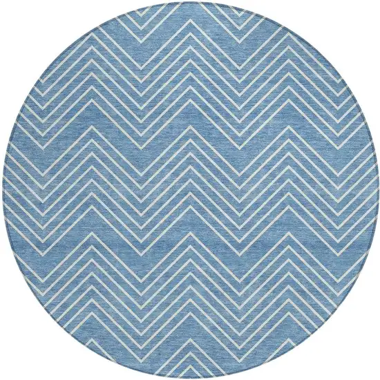 8' Blue And Ivory Round Geometric Washable Indoor Outdoor Area Rug Photo 3