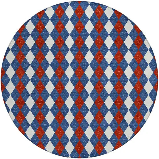 8' Blue And Ivory Round Geometric Washable Indoor Outdoor Area Rug Photo 2
