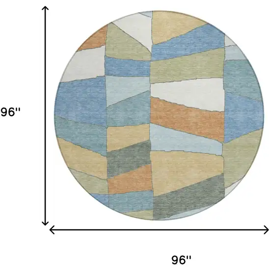 8' Blue And Ivory Round Geometric Washable Indoor Outdoor Area Rug Photo 8