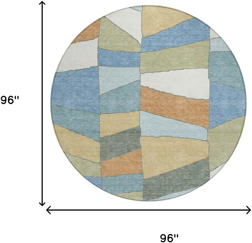 8' Blue And Ivory Round Geometric Washable Indoor Outdoor Area Rug Photo 8