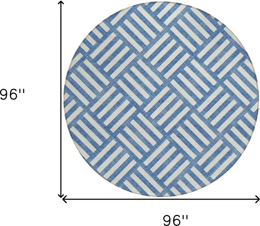 8' Blue And Ivory Round Geometric Washable Indoor Outdoor Area Rug Photo 3