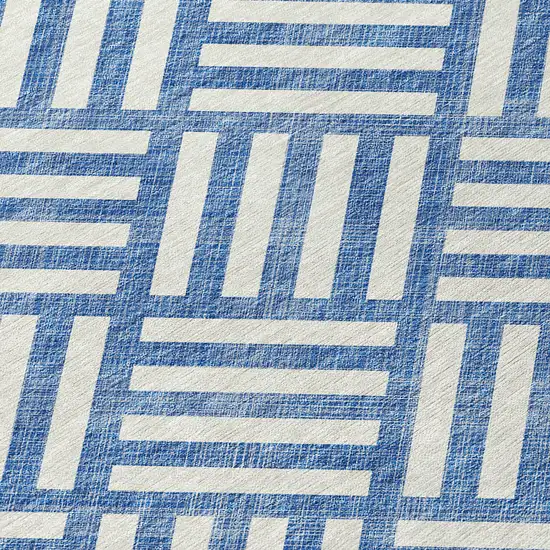8' Blue And Ivory Round Geometric Washable Indoor Outdoor Area Rug Photo 4