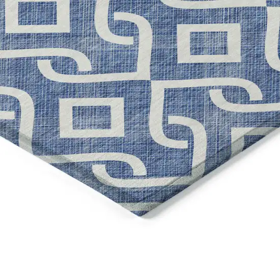 8' Blue And Ivory Round Geometric Washable Indoor Outdoor Area Rug Photo 4