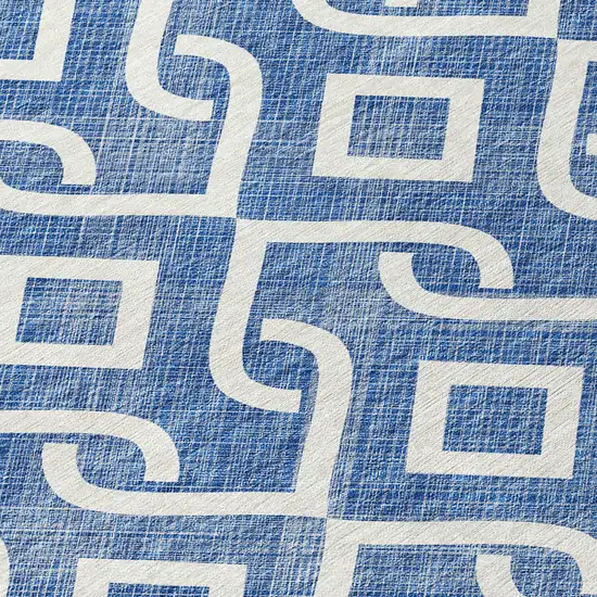 8' Blue And Ivory Round Geometric Washable Indoor Outdoor Area Rug Photo 8