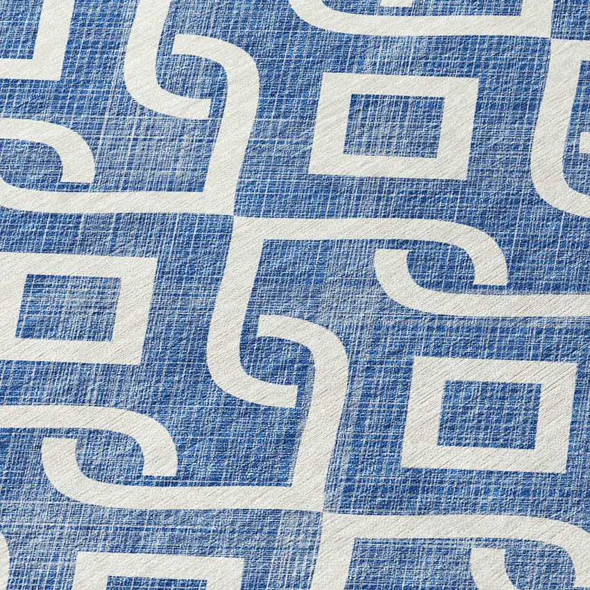 8' Blue And Ivory Round Geometric Washable Indoor Outdoor Area Rug Photo 8