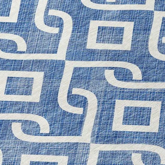 8' Blue And Ivory Round Geometric Washable Indoor Outdoor Area Rug Photo 8