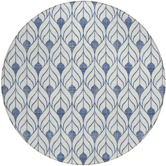 8' Blue And Ivory Round Geometric Washable Indoor Outdoor Area Rug Photo 2