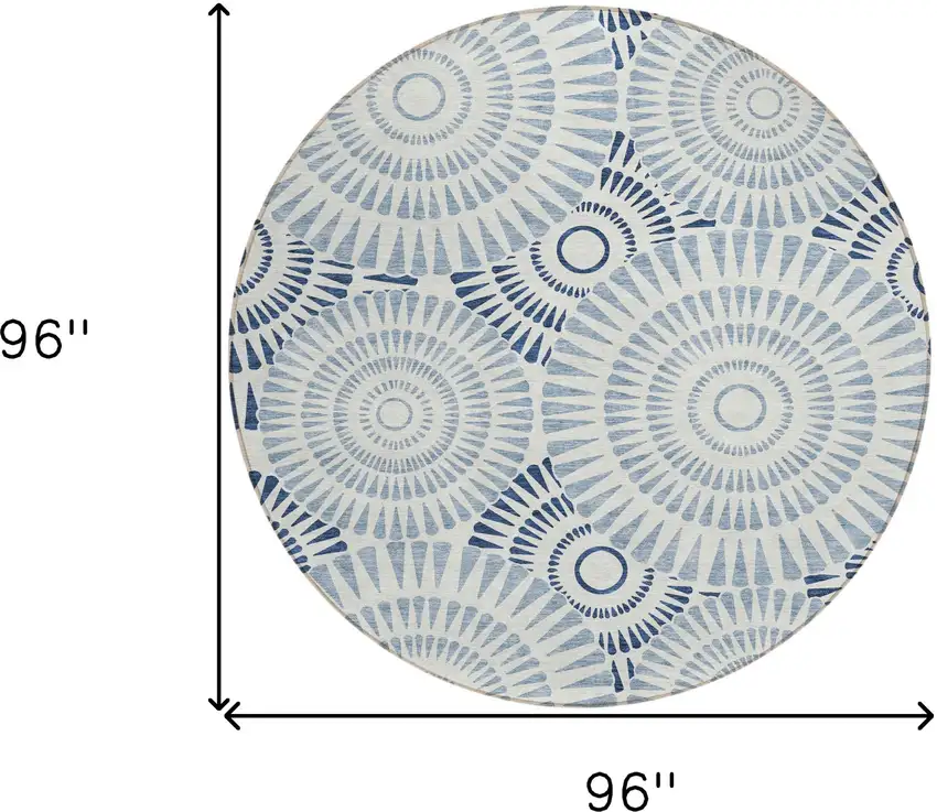 8' Blue And Ivory Round Geometric Washable Indoor Outdoor Area Rug Photo 3