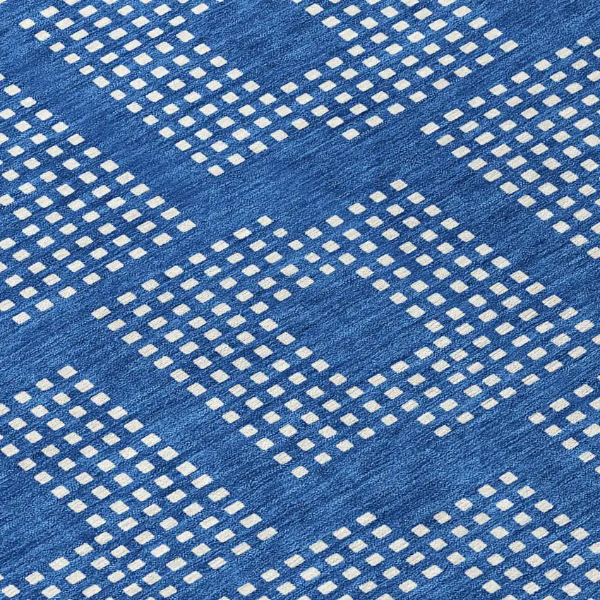 8' Blue And Ivory Round Geometric Washable Indoor Outdoor Area Rug Photo 8