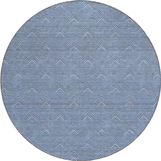 8' Blue And Ivory Round Geometric Washable Indoor Outdoor Area Rug Photo 5