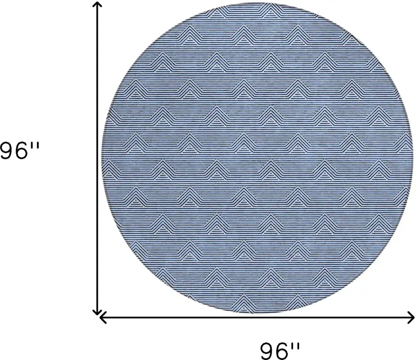 8' Blue And Ivory Round Geometric Washable Indoor Outdoor Area Rug Photo 3