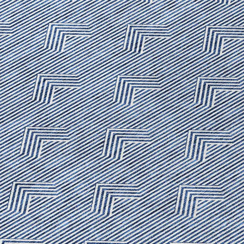 8' Blue And Ivory Round Geometric Washable Indoor Outdoor Area Rug Photo 8