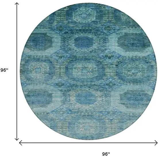 8' Blue And Ivory Round Medallion Washable Indoor Outdoor Area Rug Photo 8