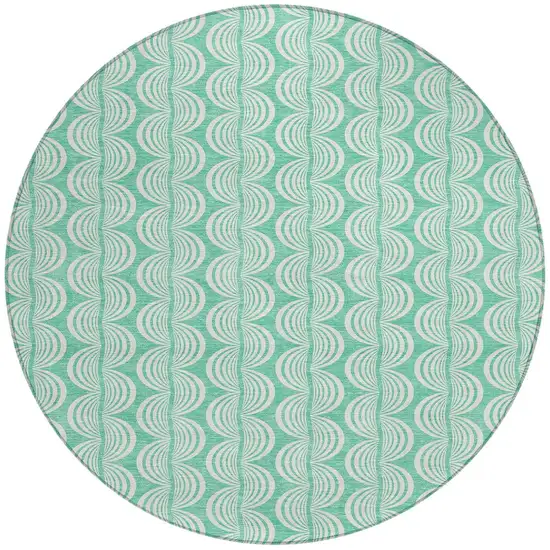8' Blue And Ivory Round Ogee Washable Indoor Outdoor Area Rug Photo 5