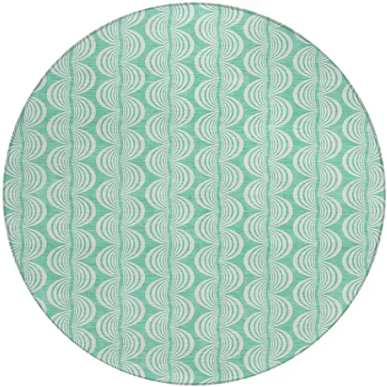 8' Blue And Ivory Round Ogee Washable Indoor Outdoor Area Rug Photo 2