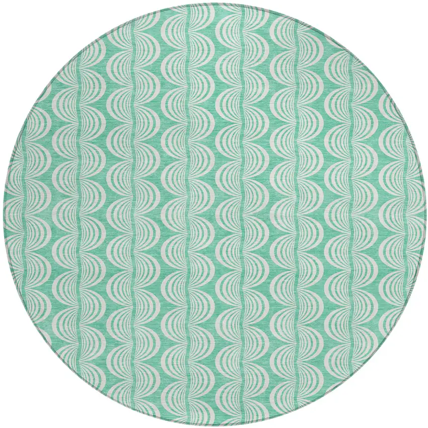 8' Blue And Ivory Round Ogee Washable Indoor Outdoor Area Rug Photo 2