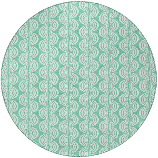 8' Blue And Ivory Round Ogee Washable Indoor Outdoor Area Rug Photo 6