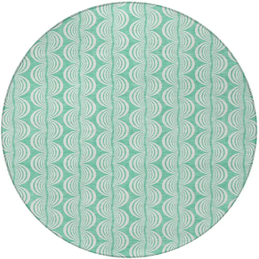8' Blue And Ivory Round Ogee Washable Indoor Outdoor Area Rug Photo 6