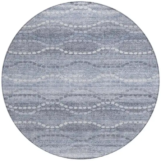 8' Blue And Ivory Round Ogee Washable Indoor Outdoor Area Rug Photo 3