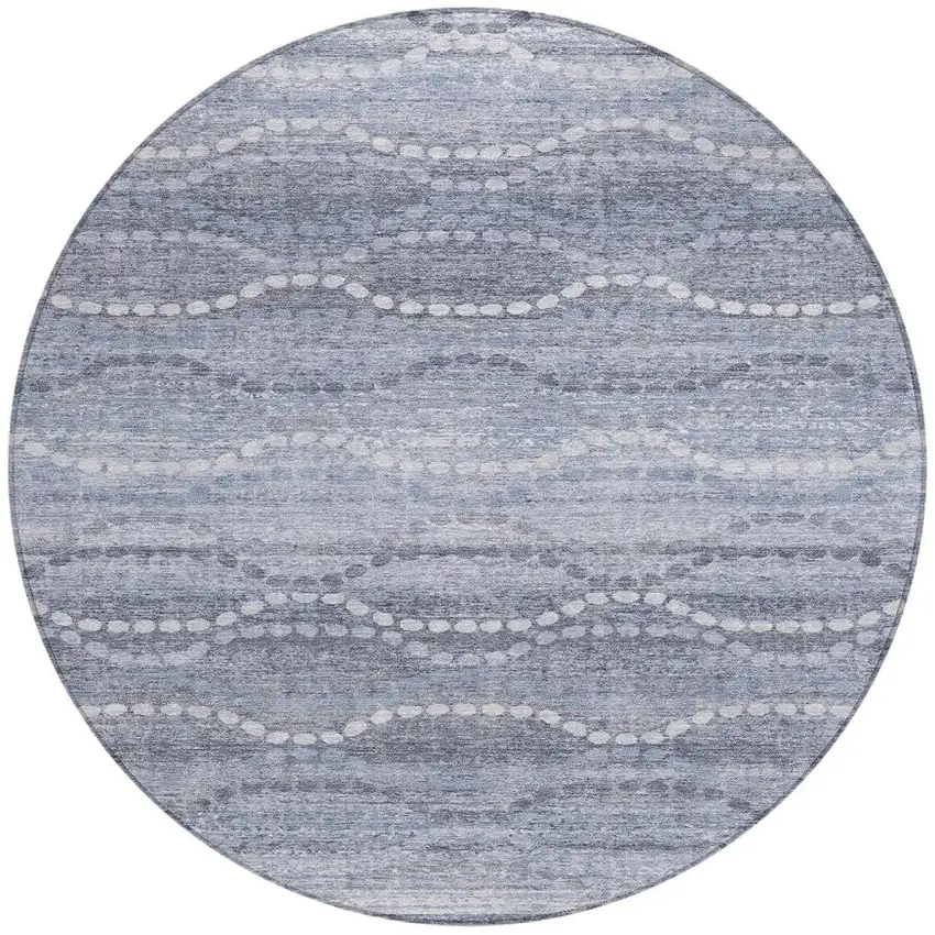 8' Blue And Ivory Round Ogee Washable Indoor Outdoor Area Rug Photo 3