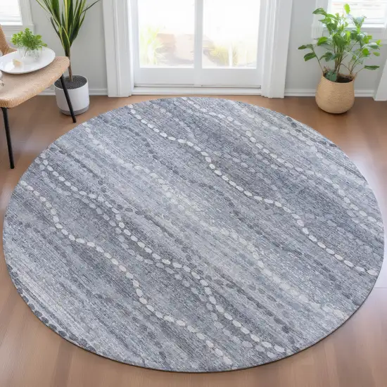 8' Blue And Ivory Round Ogee Washable Indoor Outdoor Area Rug Photo 5