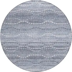 Photo of 8' Blue And Ivory Round Ogee Washable Indoor Outdoor Area Rug