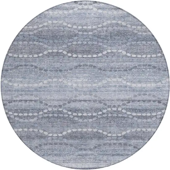 8' Blue And Ivory Round Ogee Washable Indoor Outdoor Area Rug Photo 1